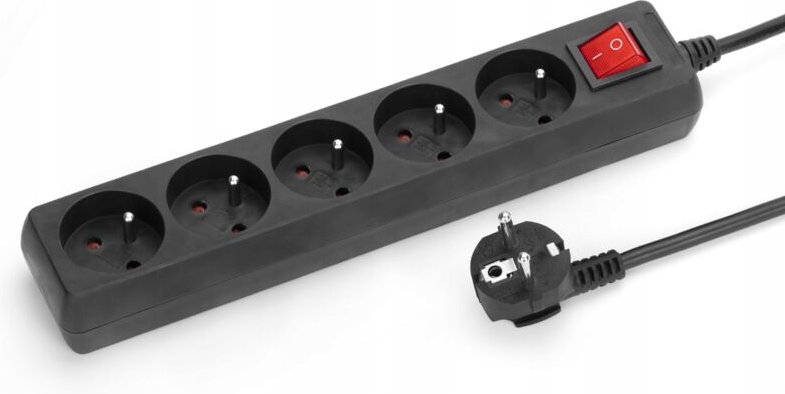 Montis Verlängerungskabel 5 m 5 Steckdosen schwarz IP20 16A 230V