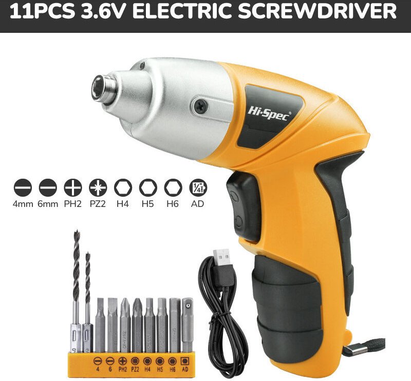 USB‑wiederaufladbarer elektrischer Schraubendreher – 11‑teiliges Set mit Bits, kompakt und tragbar für Haushalt