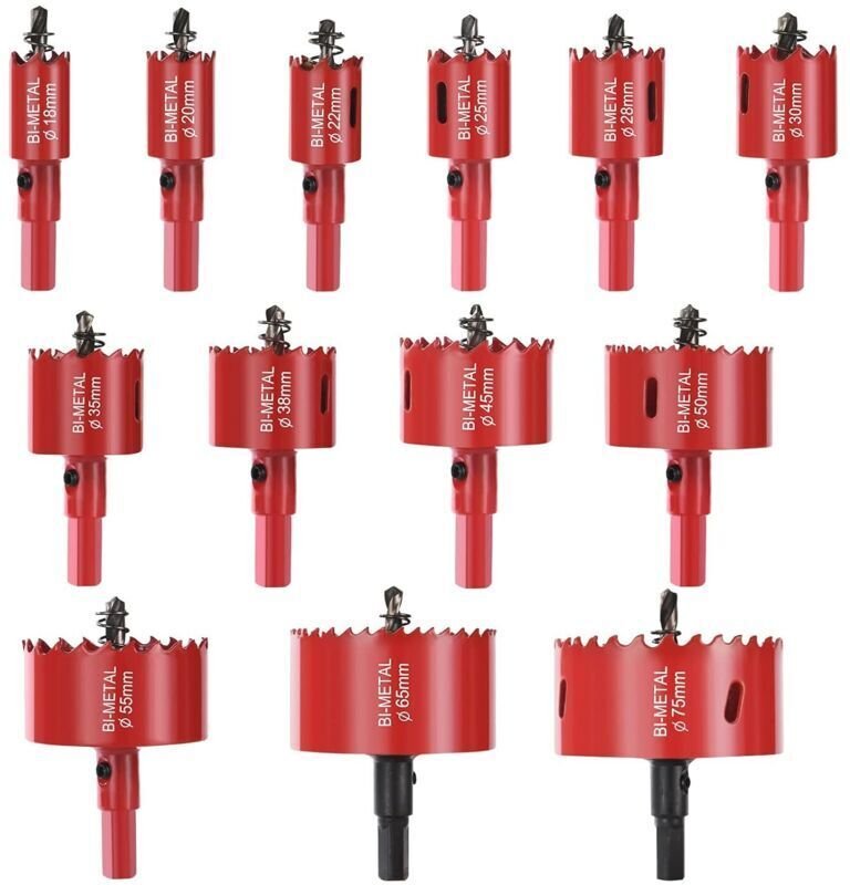 Scie Cloche Bi-métal, Coffret de Trépan 13 PCS (avec 13 Mandrins, Clé Hexagonale et ressorts) Lame de Scie Ø18-75mm pour...