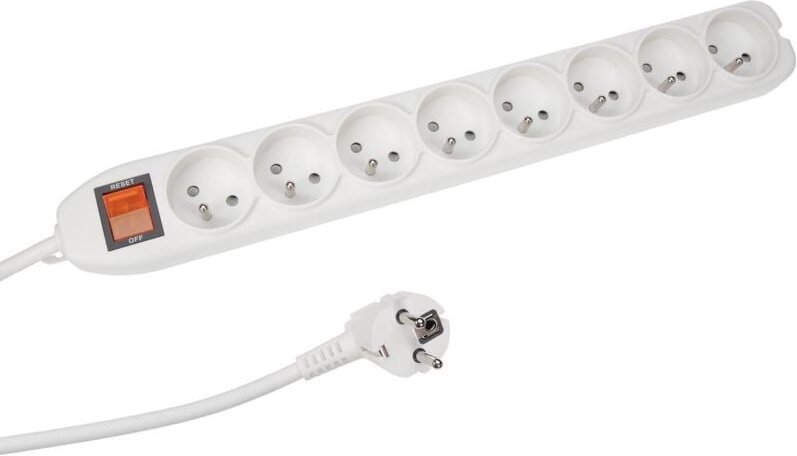 8-FACH-STECKDOSENLEISTE - mit schalter & überlastschutz - WEIß - stecker-typ e (französisches system)