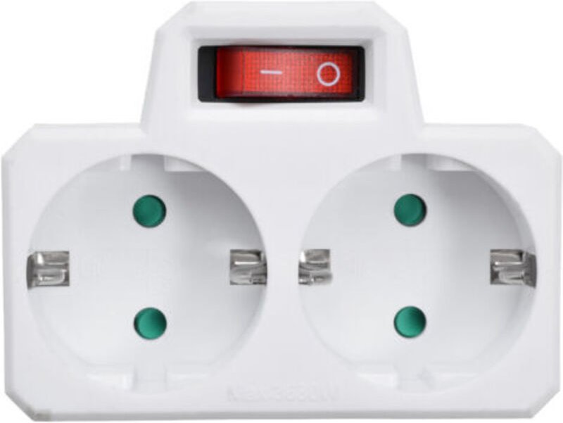 2-fach Steckdosenleiste mit Schalter, französische Stecker, weiß
