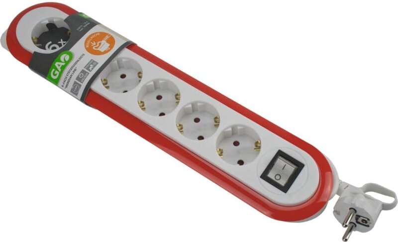 GAO - 6-fach Schutzkontakt Steckdosenleiste mit Schalter Meridian Line rot