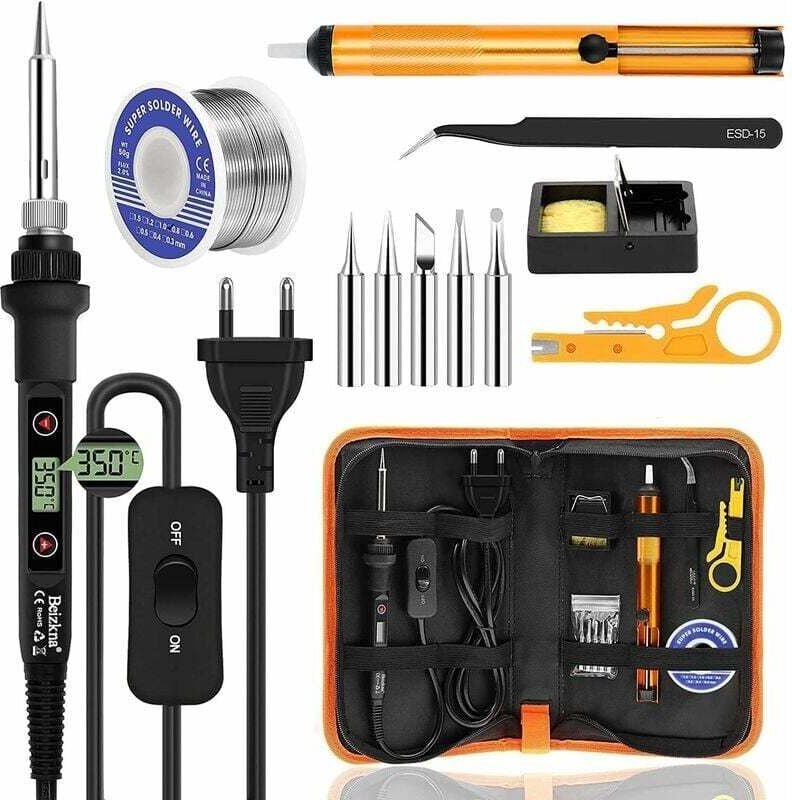 Kit Fer à Souder 80W Station de Soudage Électronique avec Pompe à Dessouder et 5 Buses Réglable 180-480°C