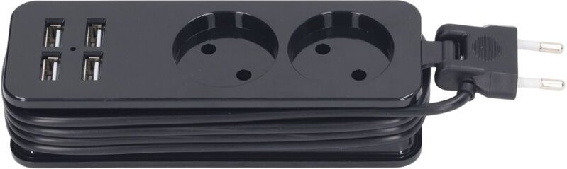 Steckdosenleiste mit USB, 2 Steckdosen und 4 USB-Anschlüsse, Mehrfachschutz, schnelles USB, geeignet für Zuhause und Bür...