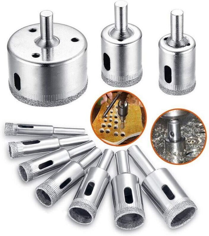 Diamantbohrer-Lochsägen-Zubehörset für Glas-/Fliesen-/Keramik-/Kernbohrer (8–50 mm), 10-teilig