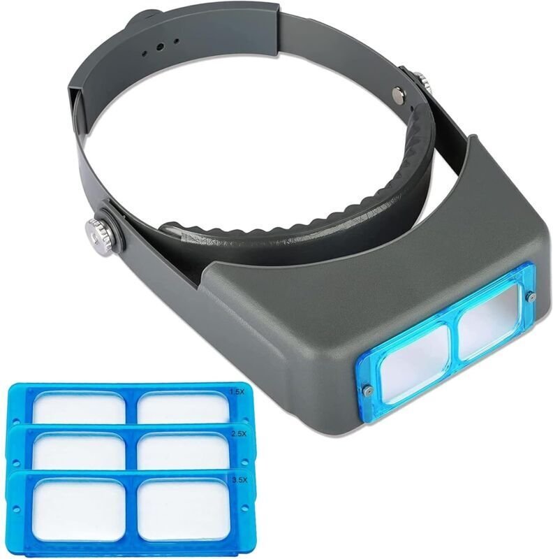 Professionelle Doppellinsen-Kopflupe – Schmucklupe – Leselupe – Binokulare optische Glaslupe mit 1,5-, 2-, 2,5- und 3,5-...