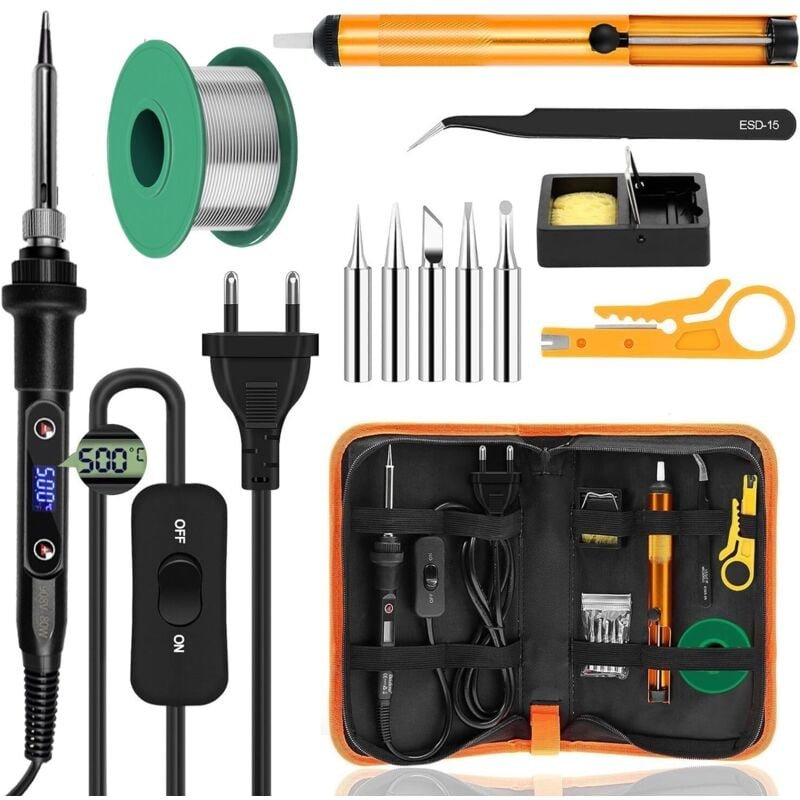 Lötkolben-Set, 80 w, einstellbare Temperatur 180 – 520 °c, Präzisionselektronik mit Ein-/Ausschalter, 5 Lötspitzen, Entl...