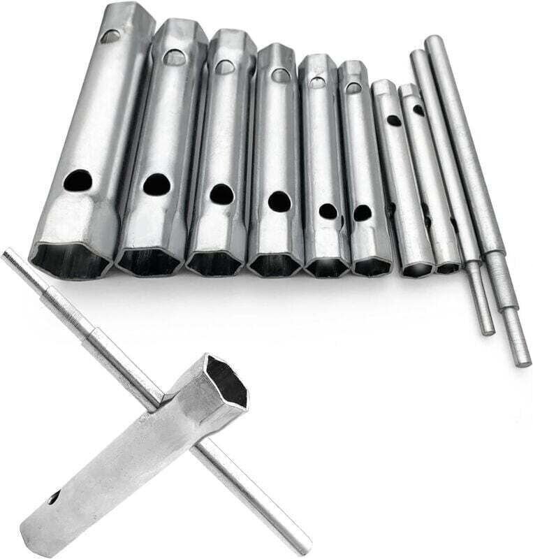 Satz mit 10 Rohrschlüsseln 6 bis 22 mm, Rohrzangen, Zündkerzenschlüssel zum Einschrauben von Zündkerzen, Demontieren/Mon...