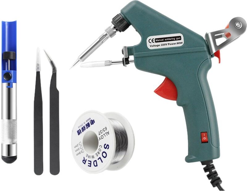 Manuelles Zinnlötpistolen-Set, Zinnlötpistole + Zinndraht + Zinnstaubsauger + 2 Pinzetten