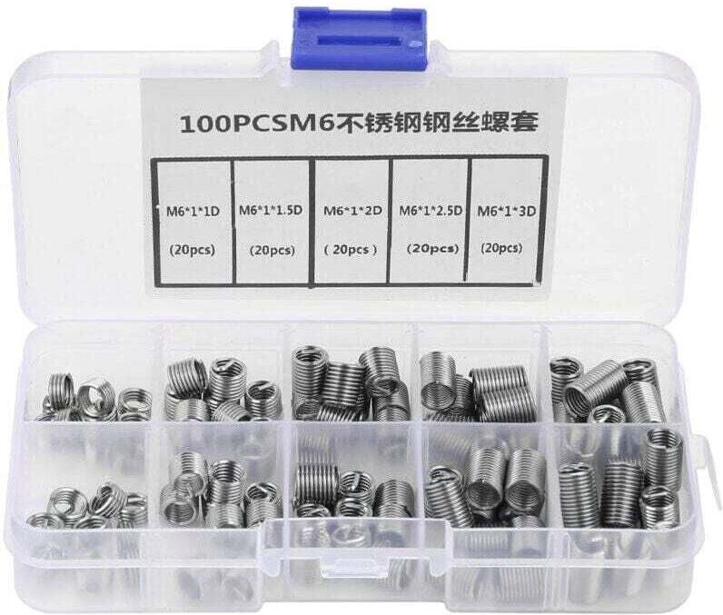 Gewindeeinsätze, 100 Stück selbstschneidende Gewindeeinsätze, M6 Gewindeeinsatz, Gewindeeinsätze aus Edelstahl mit spira...