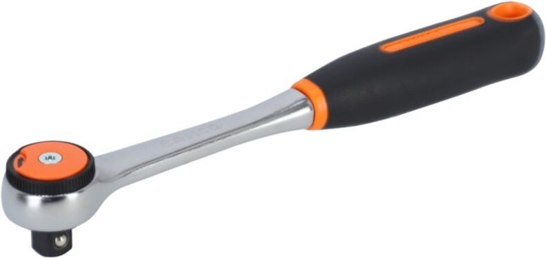 Bahco 1/2-Umschaltknarre mit rundem Knarrenkopf, 72 Zähnen und 5°-Rückschwenkwinkel, 267 mm - Einzelhandelsverpackung