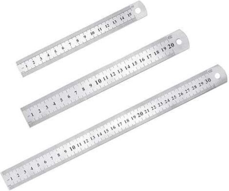 3-teiliges Präzisionslineal-Set aus Edelstahl, Metall-Lineal-Set, 15 cm (6"), 20 cm (8"), 30 cm (12"), silbernes Edelsta...