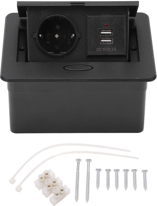 Versteckte Pop-Up-Steckdosenleiste für den Schreibtisch mit 1 Steckdose und 2 USB-Ladeanschlüssen für Büro, Zuhause, Bib...