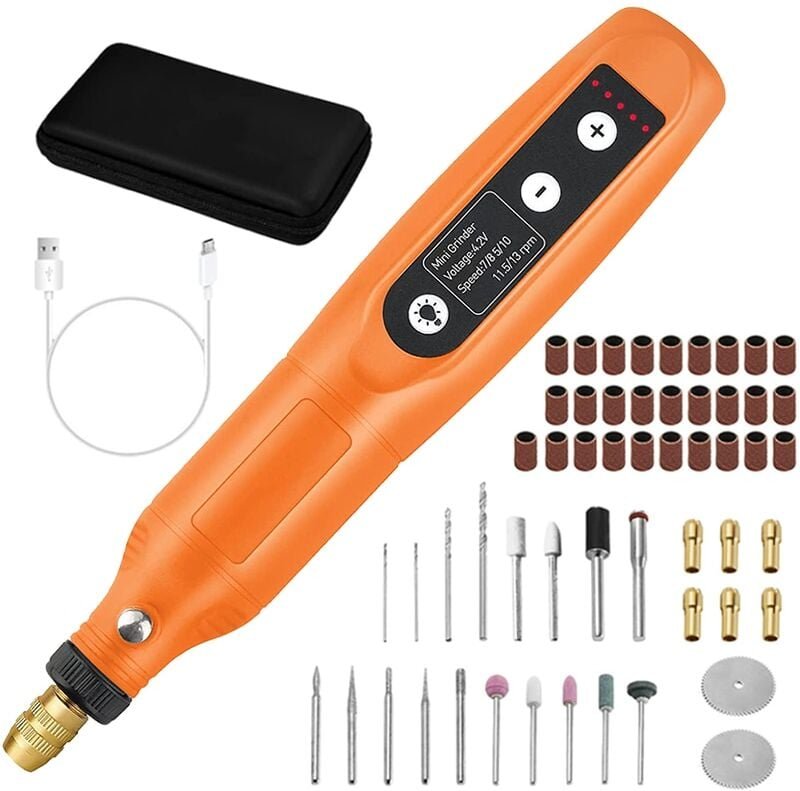 Thumbnail - Mini-Multitool, 55 Zubehörteile, 5 Geschwindigkeiten, usb wiederaufladbar, orange/schwarz