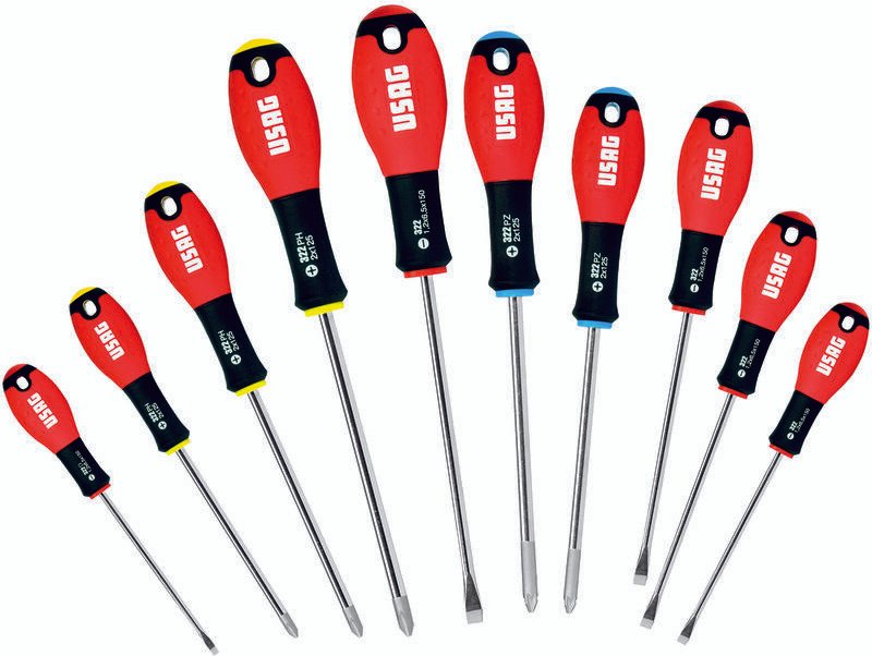 Usag - 322 SH10 Set mit 10 Schraubendrehern, Schlitzschrauben, Kreuzaufdruck