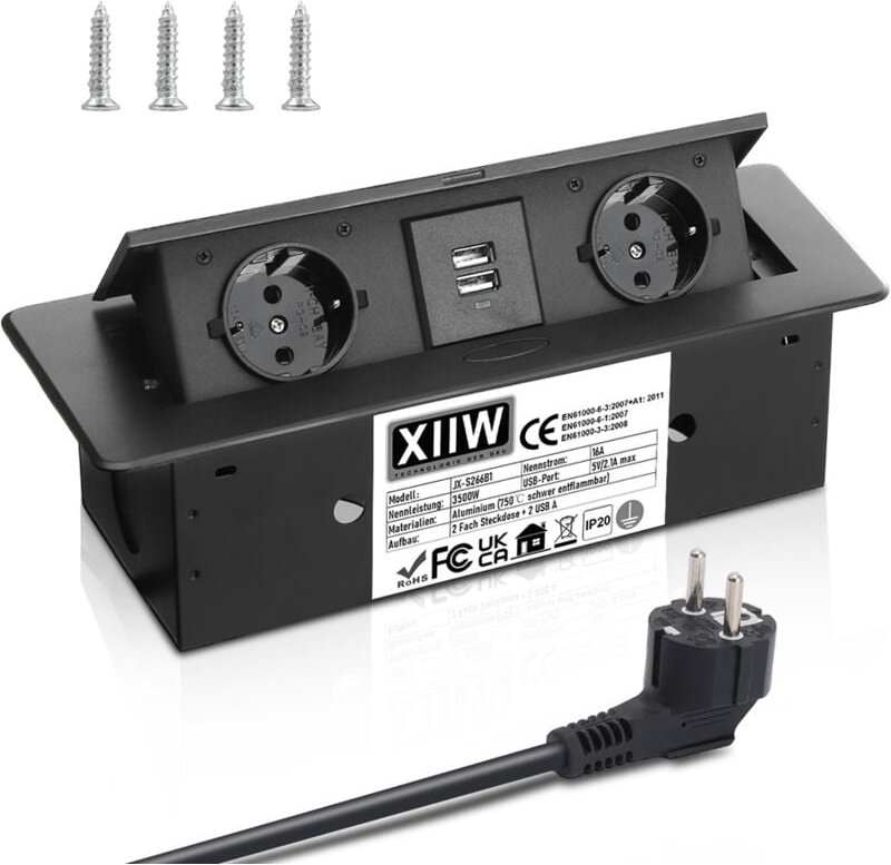 Xiiw - Tischeinbau Steckdosen Versenkbare Steckdose Mehrfachsteckdose Tischsteckdose mit 2 usb 2A und 2 Fach, FlipTop, 3...