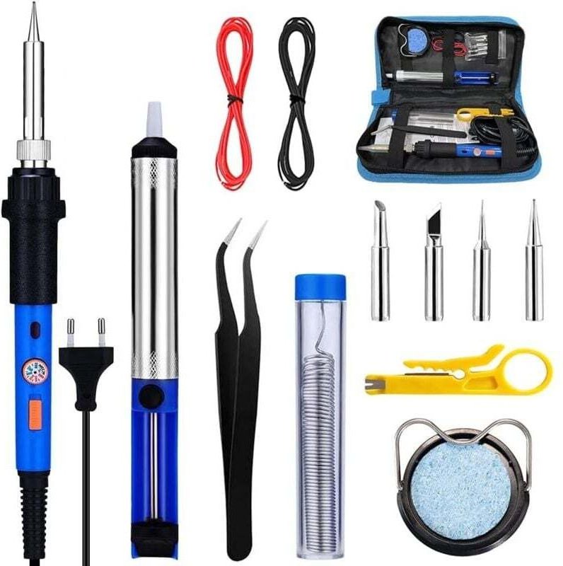 Lötkolben-Set, 60 W, elektrisches Lötset mit Ein-/Ausschalter, einstellbarer Temperatur (220–480 °C), 4 Lötspitzen, Entl...