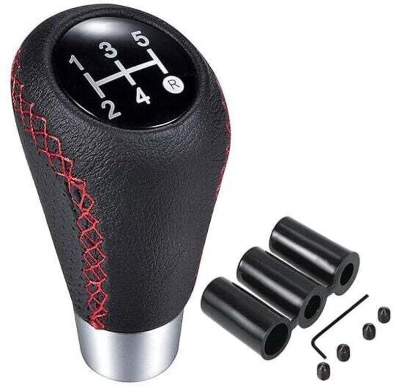 Ymyny - 5-Gang-Schaltgetriebe-Schaltknauf aus Leder, rote Nähte mumu