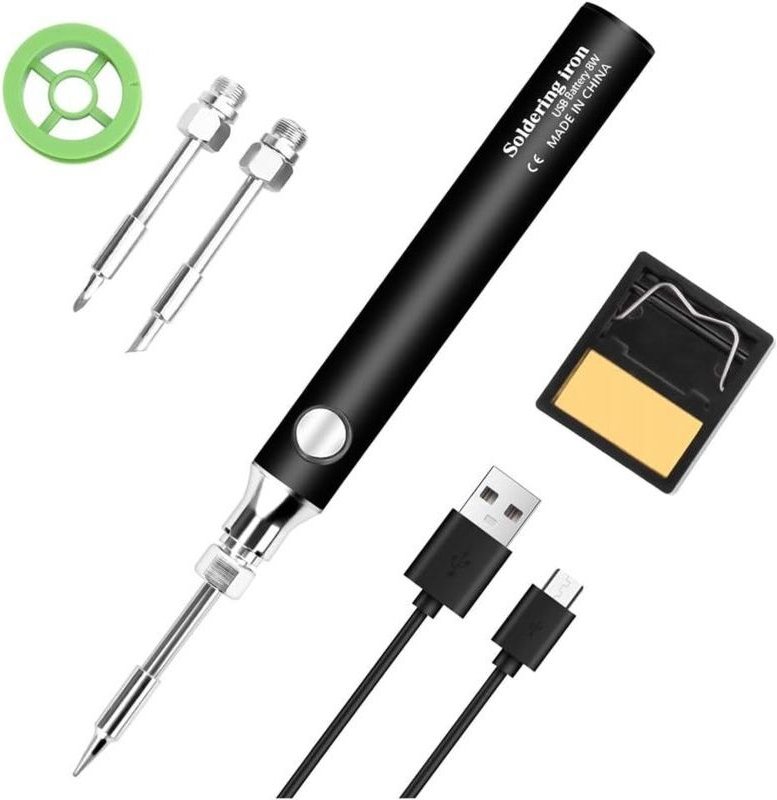 YMYNY Lötkolben-Set aus schwarzem Metall, über USB wiederaufladbar, mit 3 Lötkolbenspitzen.