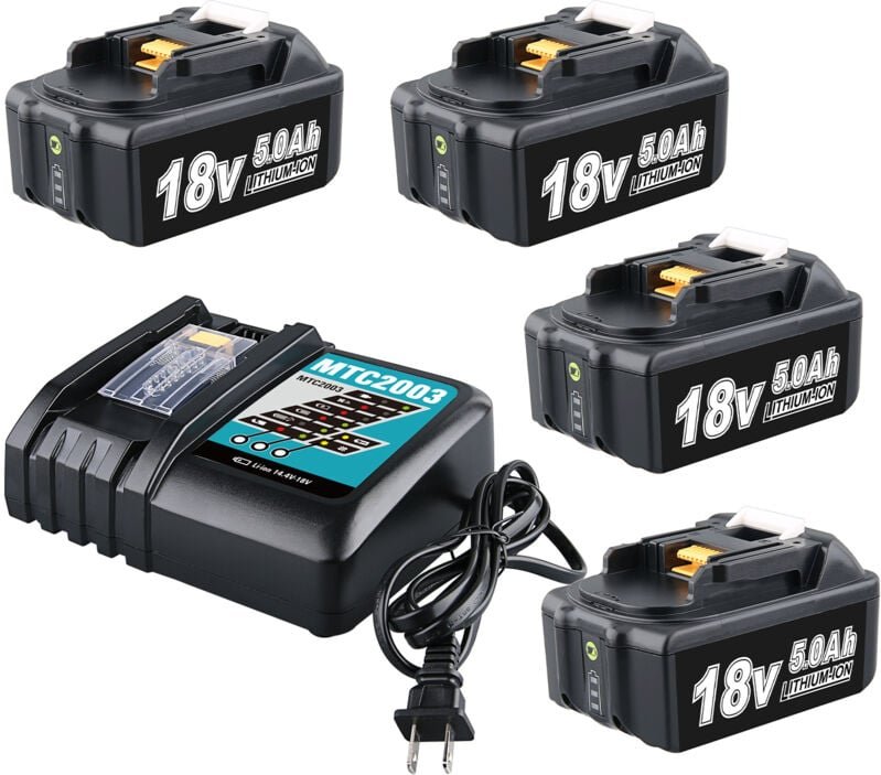 Pdstation - 4 x BL1860 18 v 5,0 Ah Akku und 3 a DC18RC Ladegerät für Makita, kompatibel mit Makita 18 v lxt Li-Ionen-Akk...