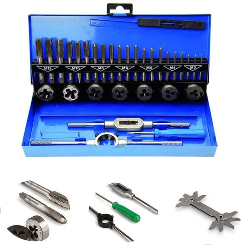 Gewindebohrer-Set Gewindeschneidsatz 32-tlg Gewindebohrer und Schneideisen Set mit Koffer Metrisch M3-M12 Werkzeugkoffer...