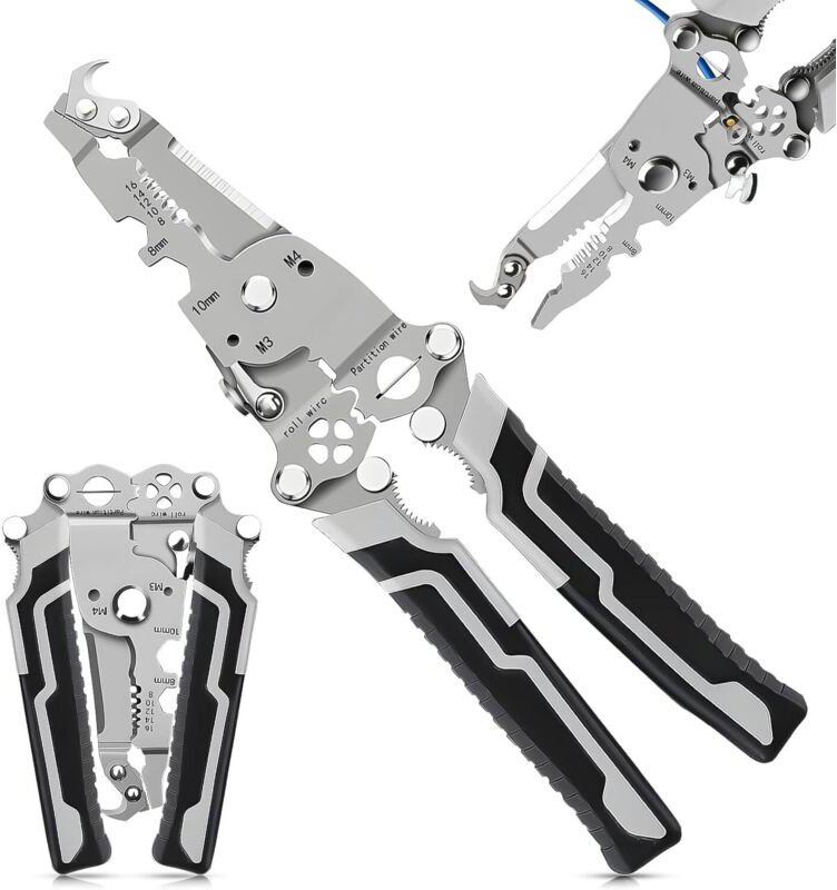 CCYKXA Abisolierzange, Elektrikerwerkzeug, Crimpzange, 18-in-1 Multifunktions-Elektrikerzange, Kann zum Abisolieren, Sch...