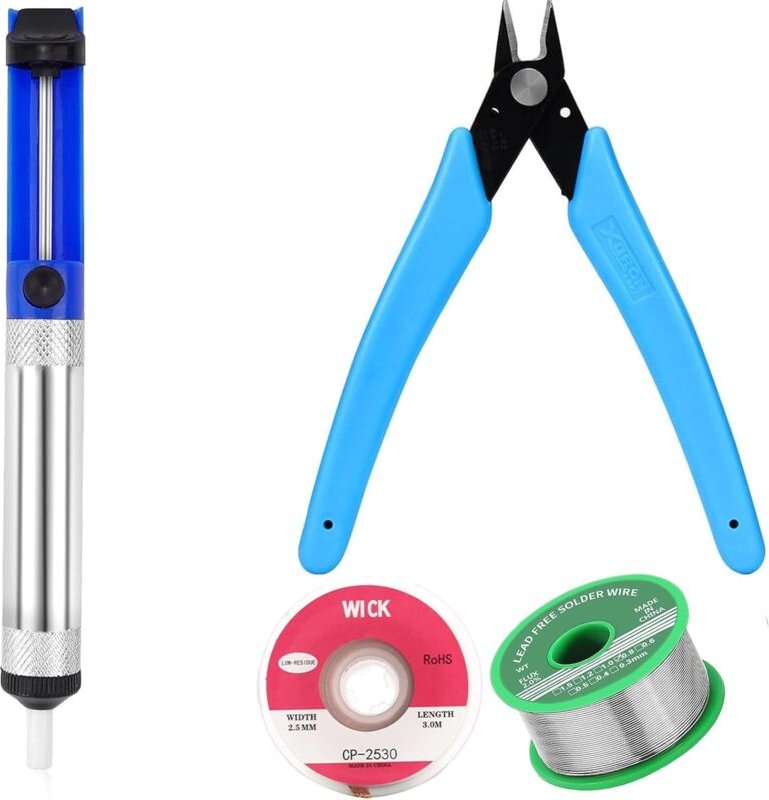 2 Stück Entlötpumpe, Entlötdocht, Mikro Scherdrahtschneider Zange, Bleifreies Lötzinn mit Kolophoniumkern, 4-teiliges En...