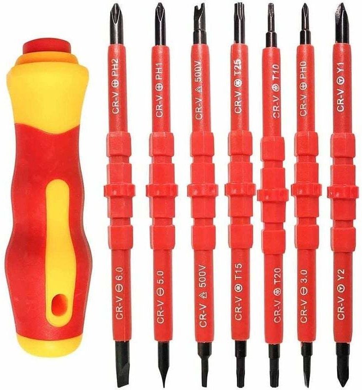 Set di cacciaviti elettrici isolati multifunzionali da 7 pezzi, kit di utensili per elettricisti in lega intercambiabili...