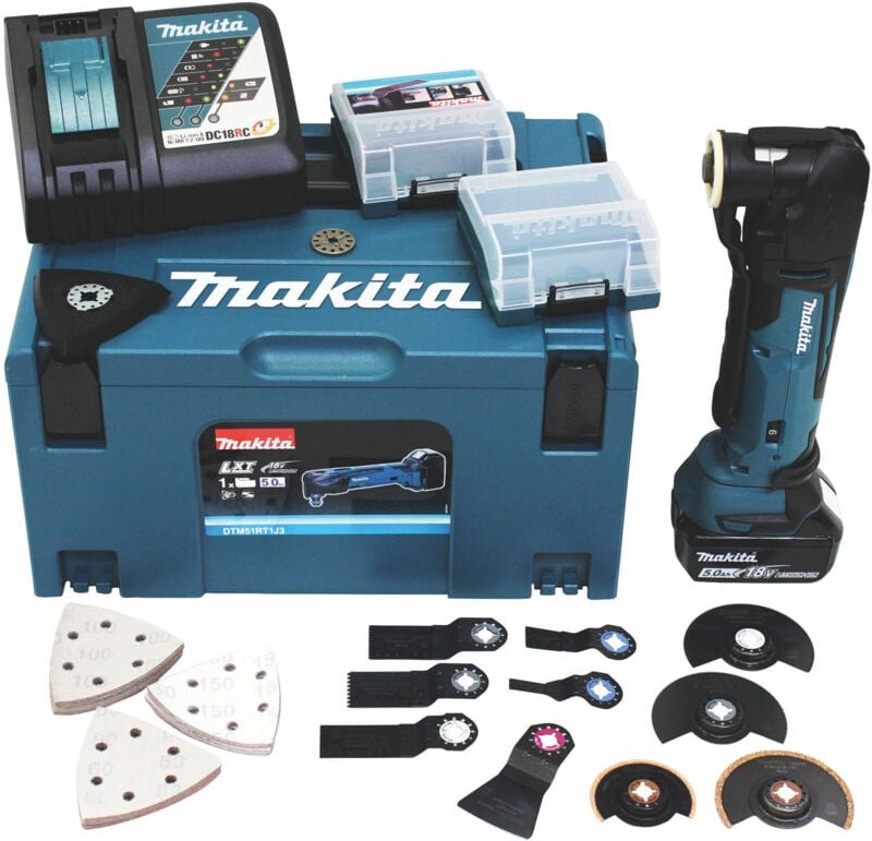 Multifunktionswerkzeug 18V DTM51RT1J3 1x 5,0 Ah + Lader + 41-tlg. Zubehör - Makita