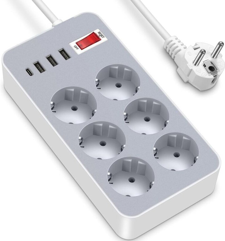 Berker Steckdosenleiste Typ C mit USB-Anschluss (max. 5 V / 2 A / 2 A / 2200 W) – 1,8 m langes Würfelkabel – Multifunkti...