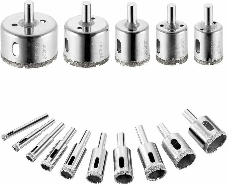 Ahlsen - Set mit 15 Diamantbohrern, Lochsägen für Kohlenstoffstahl, Glasbohrer, Keramik, Porzellan, Fliesen, Marmor,