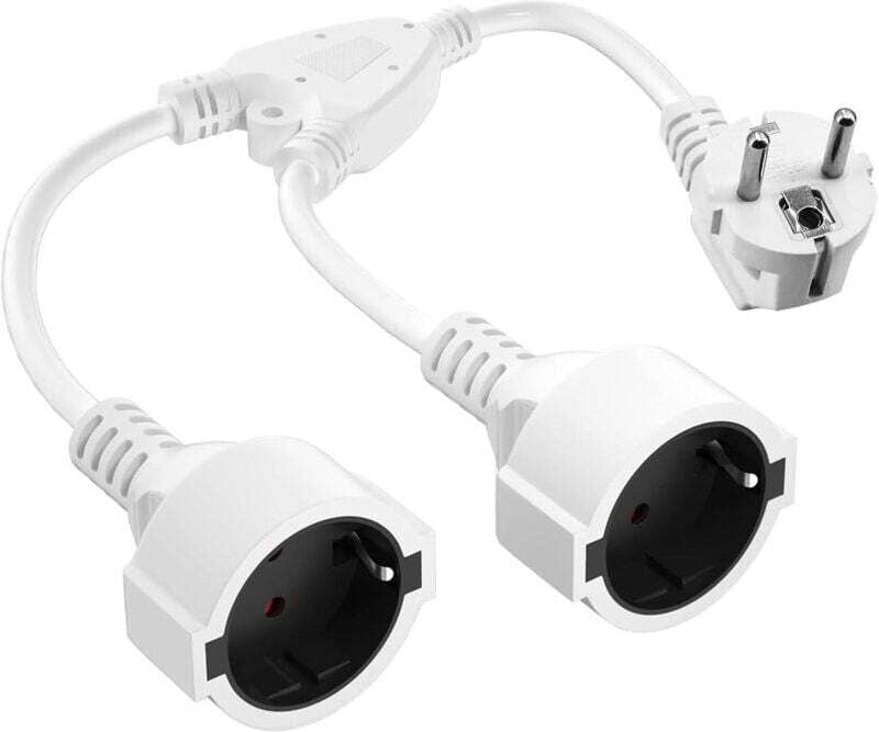 Doppelsteckdosen-Verlängerungskabel, kurzes Verlängerungskabel mit 2 Steckdosen, 2-fach-Steckdosenadapter, 16 A/250 V, I...