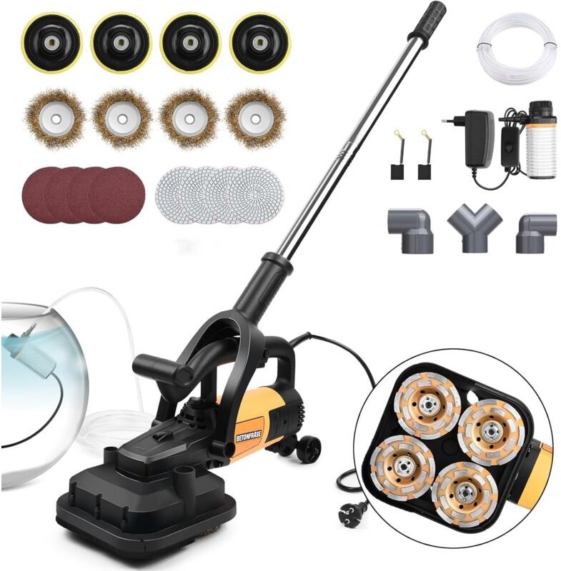 3800W Betonschleifer mit Handgriff, Vier Arbeitsmodule Betonfräse mit Schutzhaube, Ø100mm Diamantschleiftopf 6 stufen Dr...