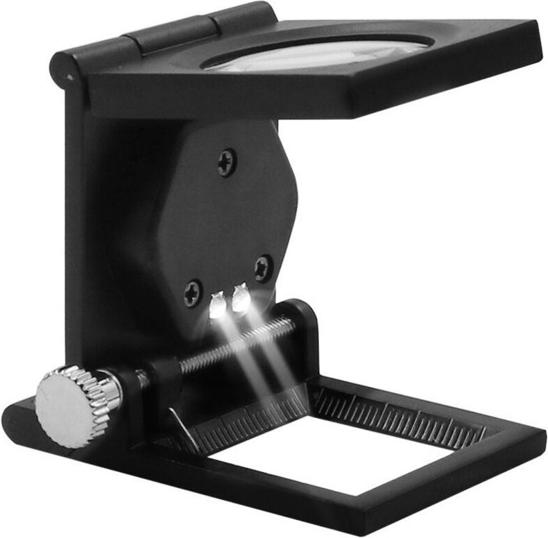 Tischlupe, 10 x 25 mm, Fadenzähler, Zinklegierung und Glas, faltbar, mit 2 LED-Leselupe, großes Objektiv für Arbeit, Bür...