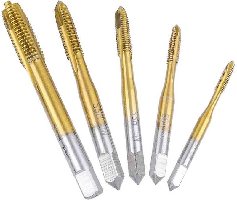 BEBUSINGOTO 5-teilige Gewindebohrer mit gerader Nut, metrische Gewindebohrer aus HSS-Stahl, titanbeschichtetes Gewindesc...