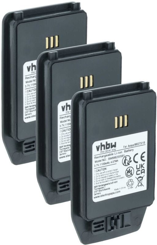 vhbw 3x Akku kompatibel mit Mitel DT433 EX Handy Smartphone Telefon (1100 mAh, 3,7 V, Li-Ion)