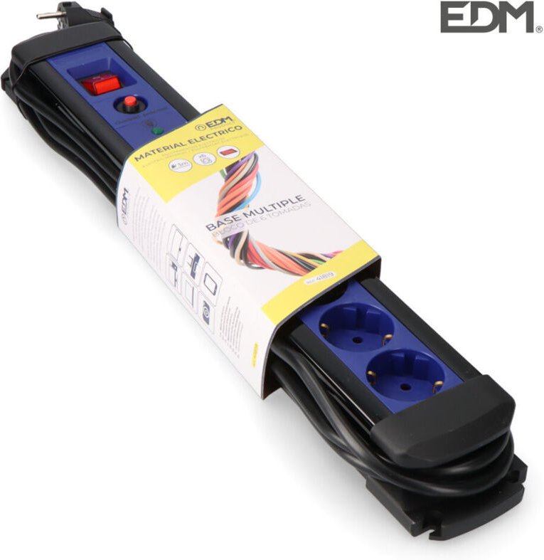 EDM - Mehrfachsteckdose 6 Steckdosen mit Schutz+Schalter 3 mts.