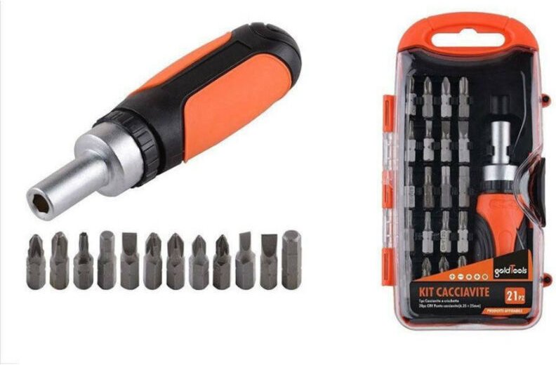 Trade Shop Traesio - Trade Shop - Mehrzweck-Ratschen-Schraubendreher-Set, 21-teilig, magnetische Doppelfunktion, 92192 -