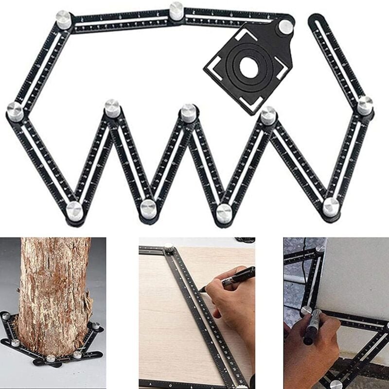 Thumbnail - Mehrwinkel-Messlineal für Fliesen – Schwarz – Winkelschablone aus Aluminiumlegierung – 12 Seitenwerkzeuge – Geeignet für...