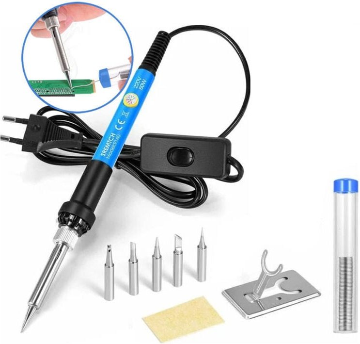 Alovez - Lötkolben, 60W/220V Lötkolben Set mit Einstellbarer Temperatur knob 200-450°C und EIN/AUS-Schalter, 5 Lötspitze...
