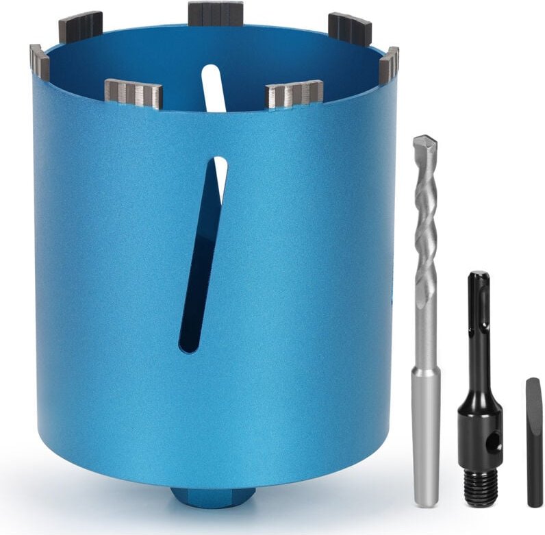 M22 Diamantbohrkrone Kernbohrer für Kernbohrgerät mit Turbo, inkl. SDS-Plus, Ø150mm, Gesamtlänge 200mm, Nass Trocken Dos...