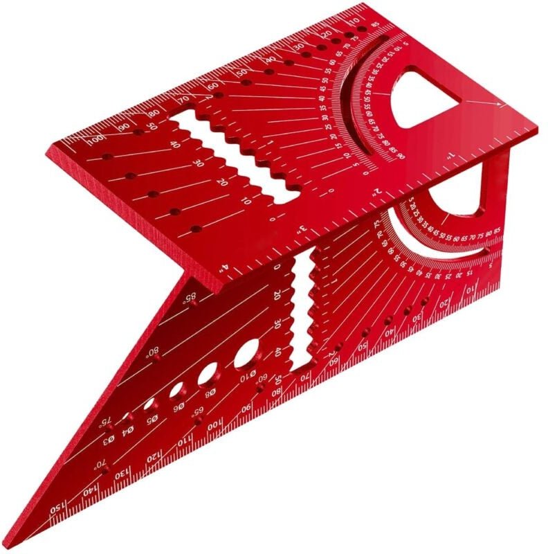 Winkelmesser aus Aluminiumlegierung, 3D-Gehrungswinkelmesser 45 bis 90 Grad, Winkelmesser, für Holzbearbeitung, Rot