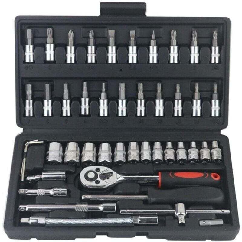 46-teiliger 1/4-Zoll-Steckschlüsselsatz mit metrischen Steckschlüsseln und Verlängerung für Kfz- und Haushaltsreparature...