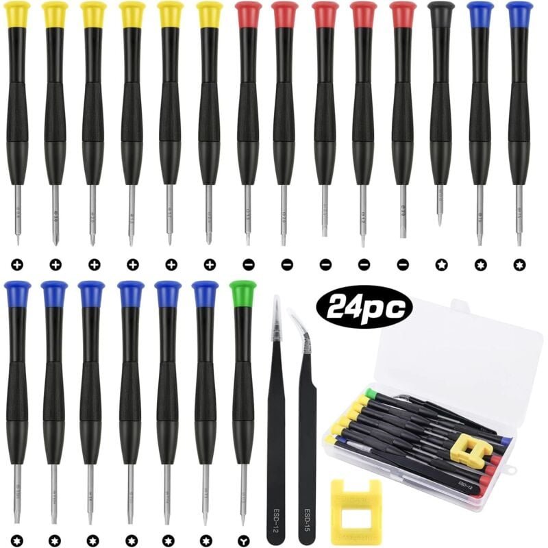 24-teiliger Mini-Schraubendreher, Präzisions-Reparaturschraubendreher für Brillen, PC, PS4, Uhren, Schmuck, Brillen, Tel...