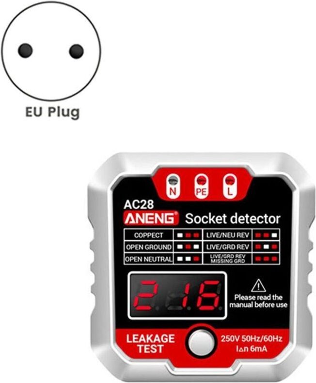 ANENG AC28 Steckdosentester mit LCD-Anzeige - Spannungs- und Phasenmesser für EU-Steckdosen, Werkzeug Zur Überprüfung El...