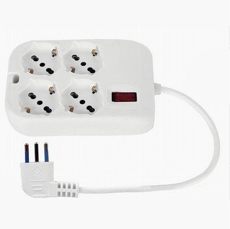 Trade Shop - Mehrfachsteckdose, quadratisch, 4 Universalsteckdosen, 10 A Stecker, 1,5 m, weißes Kabel, 80186N -