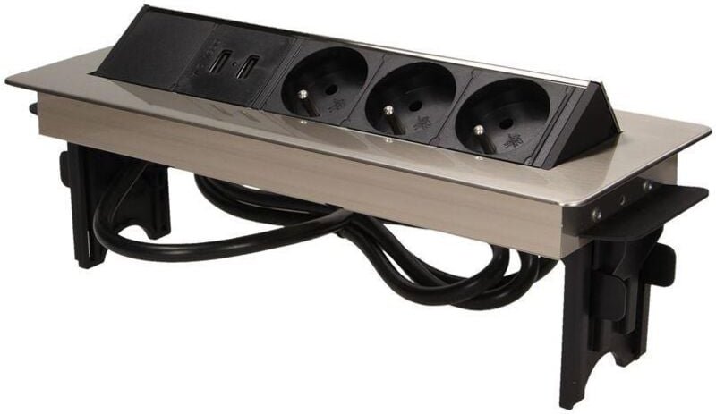 Unterputzsteckdose 3x250V im vernickelten Gehäuse mit USB 1,8 m OR-AE-1364
