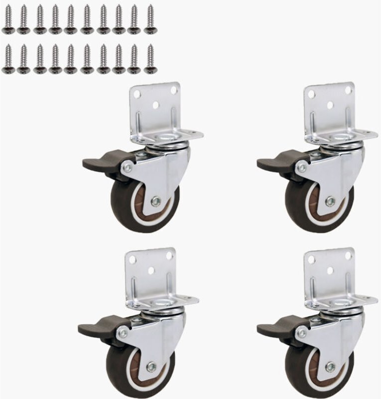 50-mm-Möbelrollen mit 4 Bremsen, L-förmiger Montageplatte, Schwerlastrolle bis 270 kg, Gummi für alle