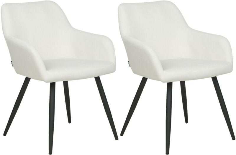 Esszimmerstuhl 2er Set Cremeweiß Samtstoff mit Schwarzen Metallbeinen Retro-Design Polsterstuhl Wohnzimmer Essbereich Fl...