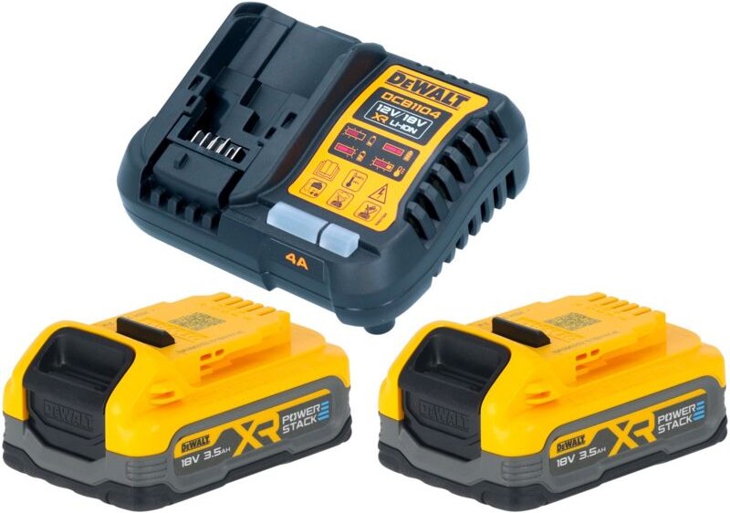 DeWalt DCB 1104 S2 Akku Starter Set mit Schnell Ladegerät + 2x Powerstack Akku 18 V 3,5 Ah
